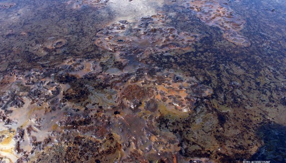 Detalle de aspecto del agua en laguna contaminada.