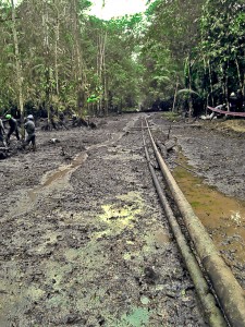 Derrame Machinpoza-Tambo. Fotografía de la zona de derrame en febrero de 2014. Programa de Monitoreo Ambiental de Fediquep.