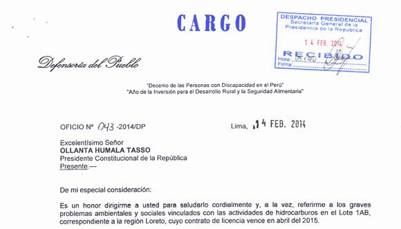 Defensoría Of 043-2014 a Pdte Ollanta Humala1