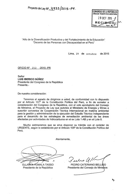 Carta Ollanta para aprobar ETI-1