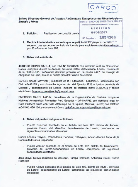Cargo del Petitorio presentado por las federaciones.