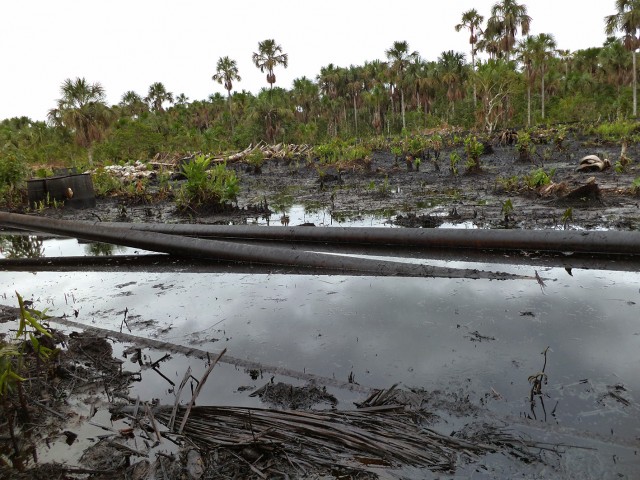 Vista del curso del oleoducto en la zona de derrame en zona del oleoducto, 4 de diciembre de 2013. Foto proporcionada por Acodecospat.