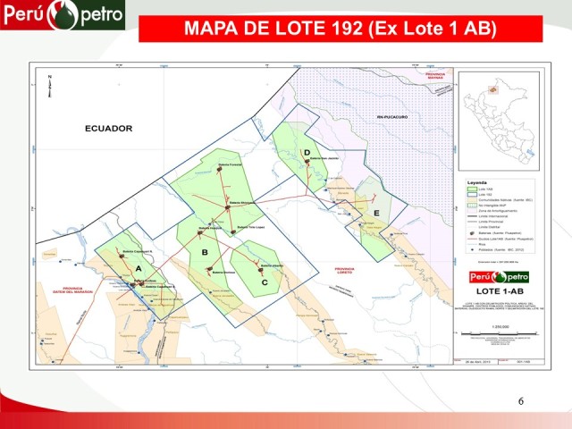 Mapa del Lote 192 y, en su interior, los bloques del actual Lote 1AB.